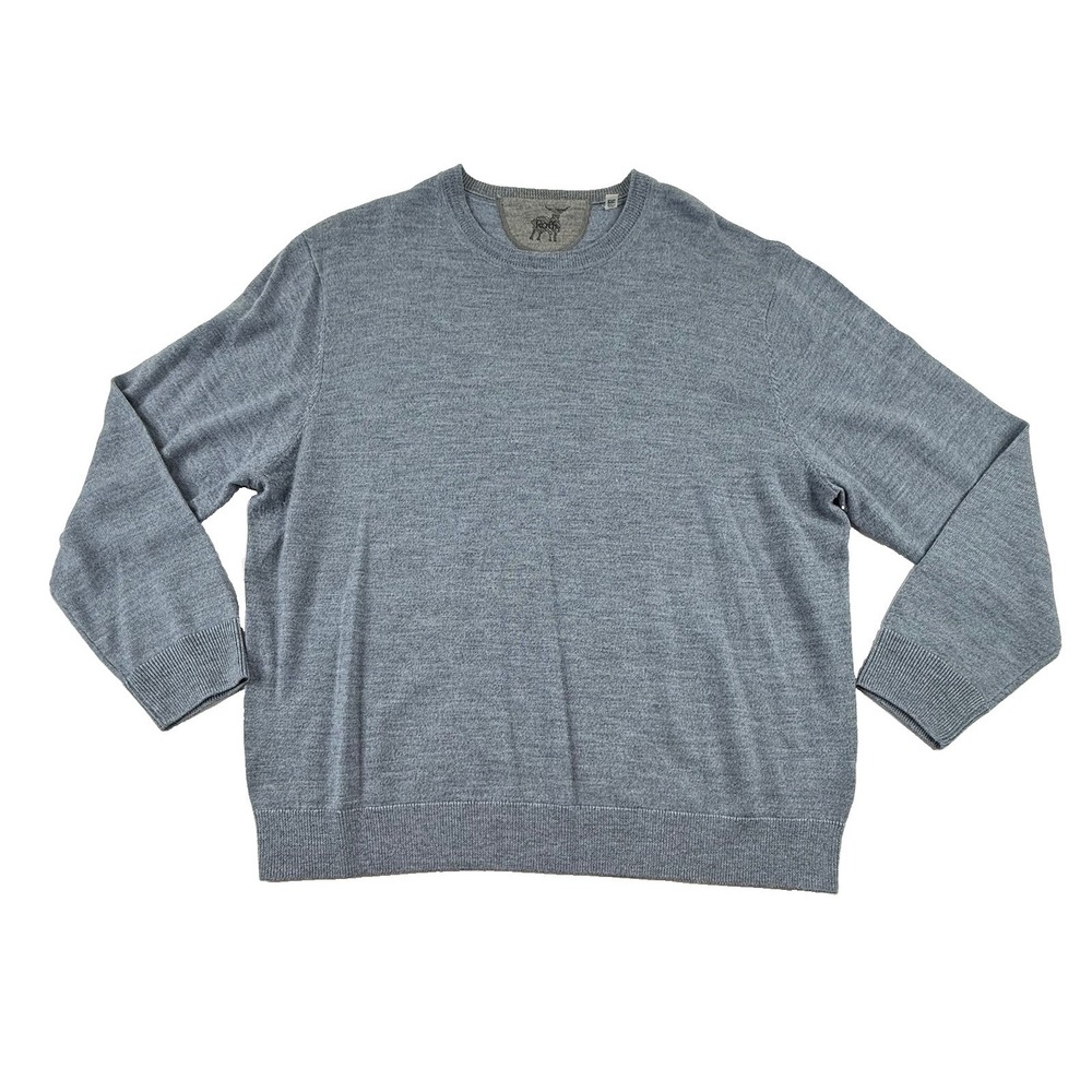 Raffi Extra Fine Merino Wool Crew Neck Pullover Sweater Heather Blue Men's XXL